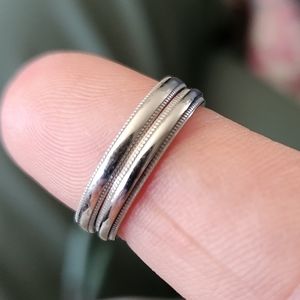 10K white gold, milgrain wedding bands.